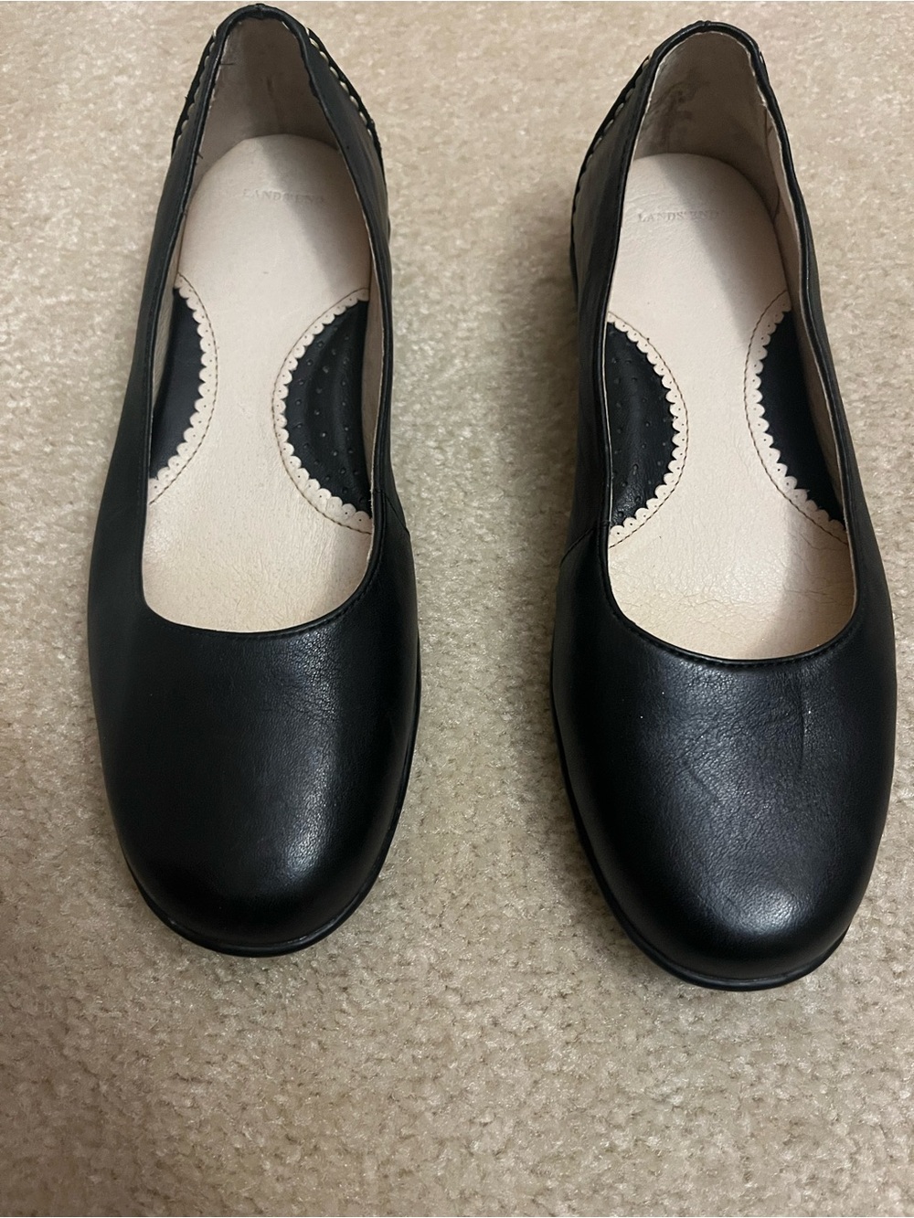 Lands' End Black Leather Ballet Flats